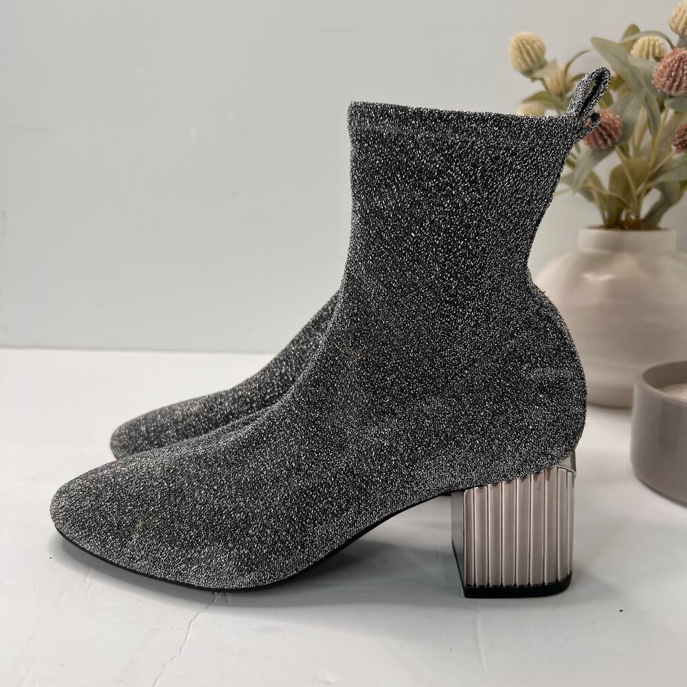 Michael Kors Porter Stretch Metallic Block Heel Boot Anthracite Glitter Women 6